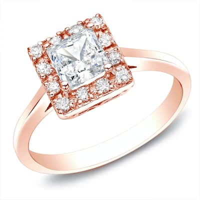 Auriya 14k Rose Gold 1/2ctw Square Princess-cut Diamond Halo Engagement Ring