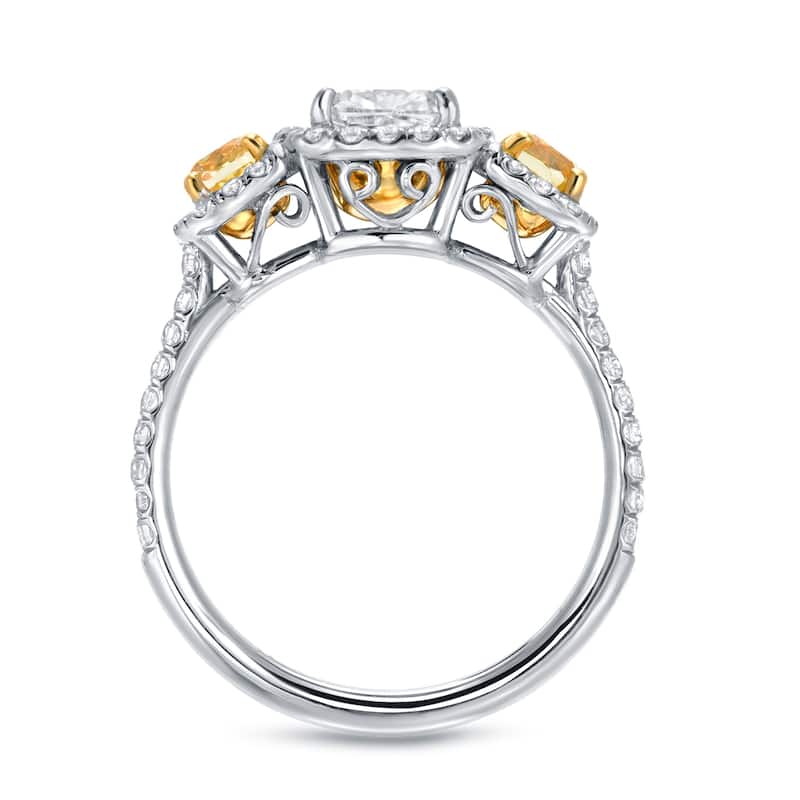 Auriya 14k Two-tone Gold 2ctw 3-stone Fancy Yellow Diamond Engagement Ring Certified