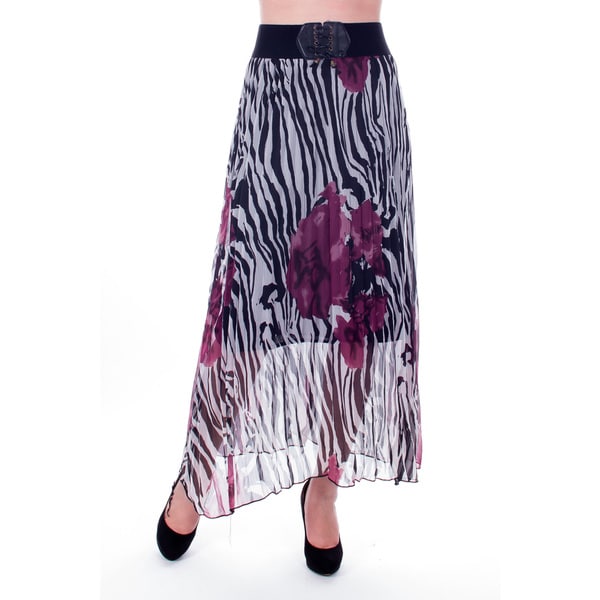 Womens Purple Zebra Print Pleated Long Skirt   Shopping