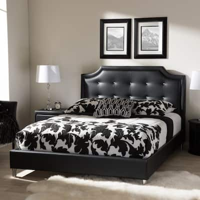 Baxton Studio Carlotta Modern Black Faux Leather Platform Bed with Upholstered Headboard