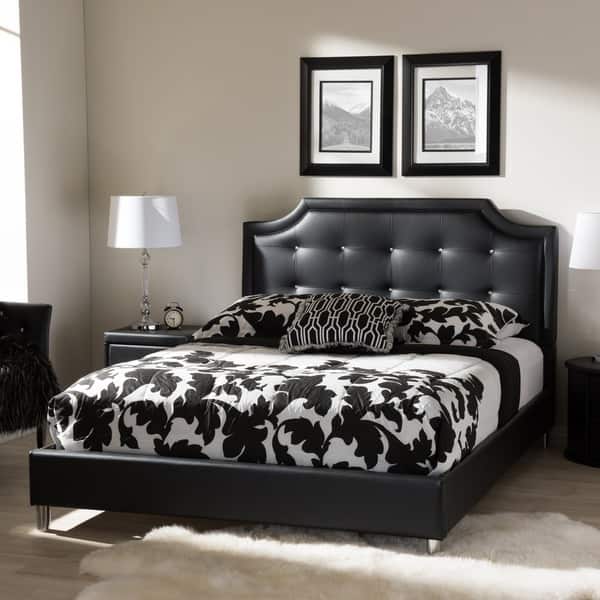 slide 2 of 9, Baxton Studio Carlotta Modern Black Faux Leather Platform Bed with Upholstered Headboard