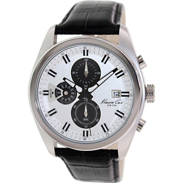 Kenneth Cole Mens KC8041 Black Leather Quartz Watch with Silvertone