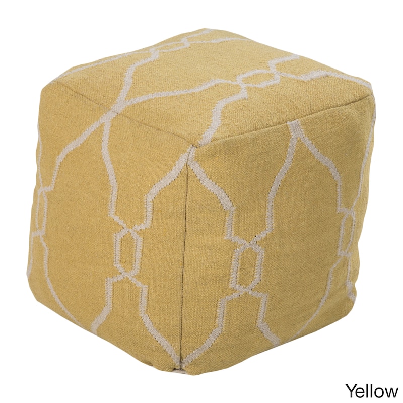 Hand Crafted Mila Lattice 18-inch Square Pouf - Yellow