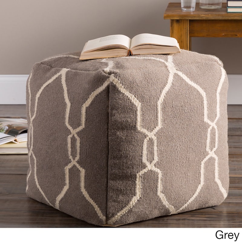 Hand Crafted Mila Lattice 18-inch Square Pouf - Grey