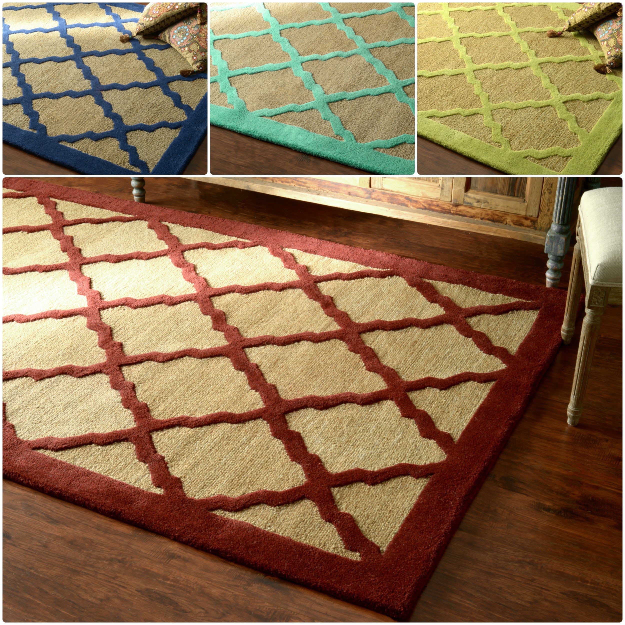 Nuloom Hand looped Bordered Lattice Wool Rug (5 X 8)