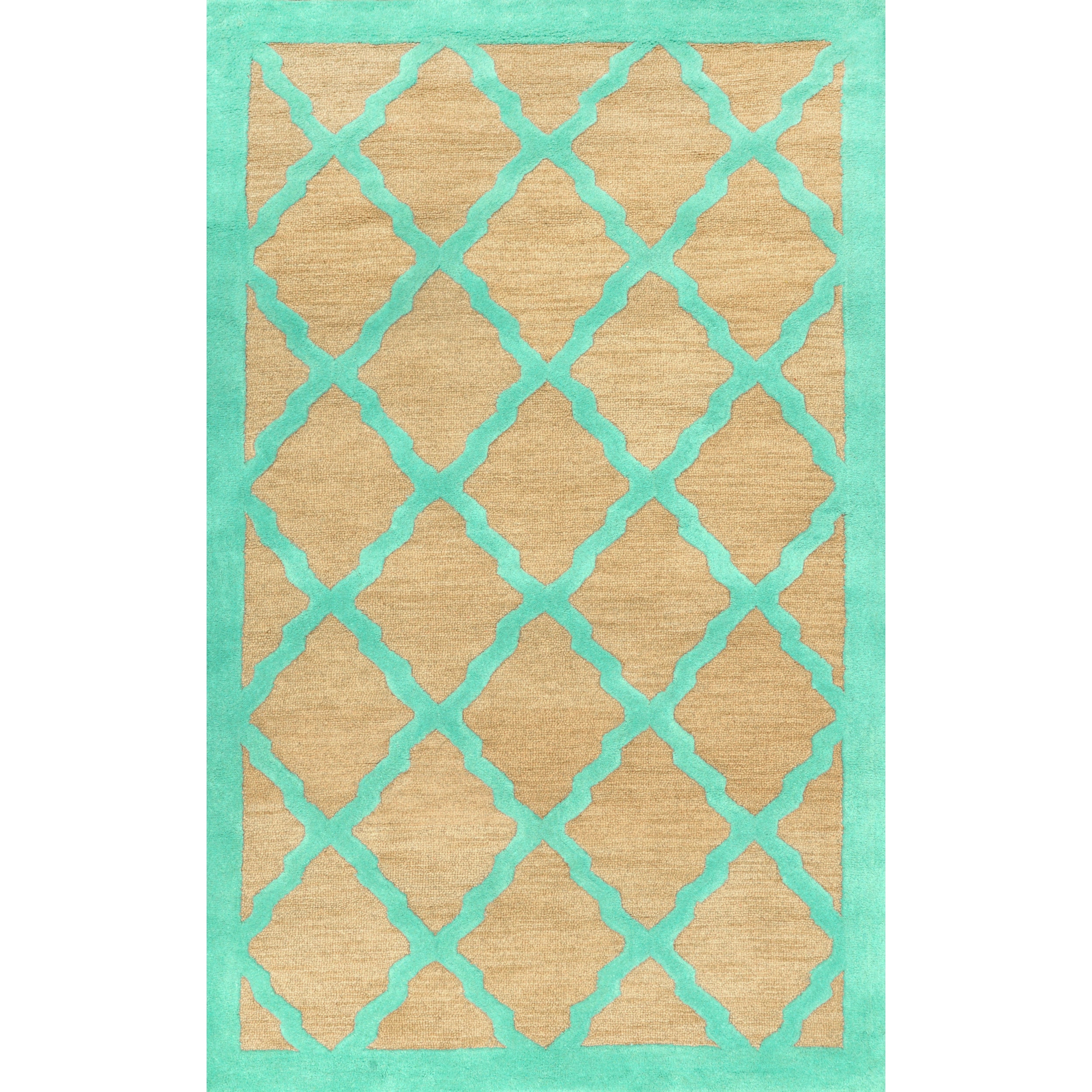 Nuloom Hand looped Bordered Lattice Wool Rug (8 X 10)