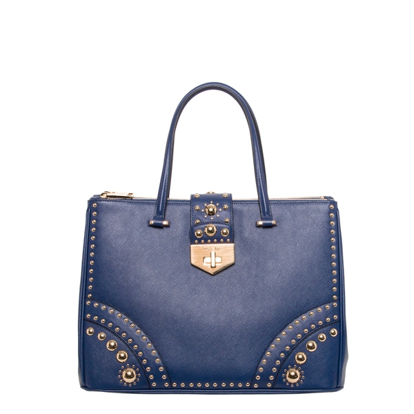 Prada Royal Blue Saffiano Leather Studded Tote - Free Shipping Today ...