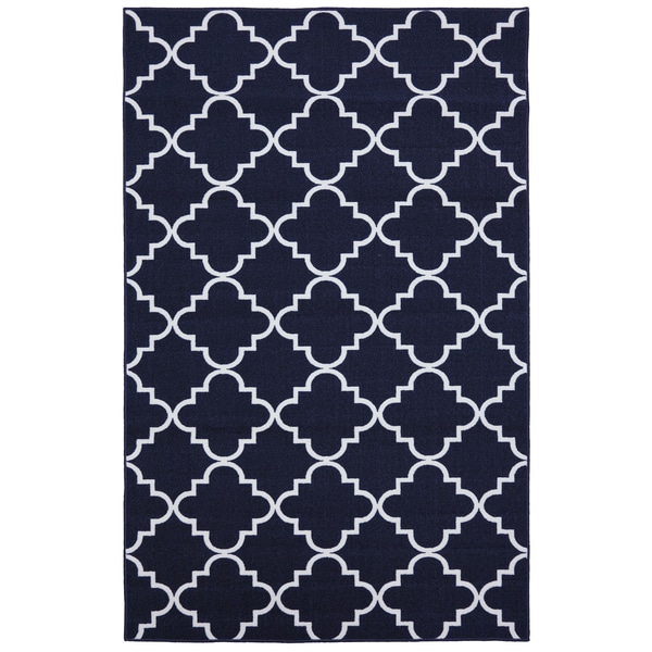 Fancy Trellis Navy Rug (5' x 7') 5x8   6x9 Rugs