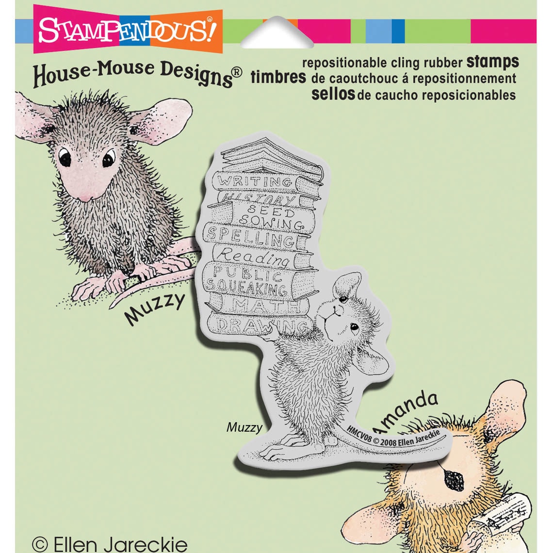 Stampendous House Mouse Cling Rubber Stamp 3.5inx4in Sheet stack Of Books