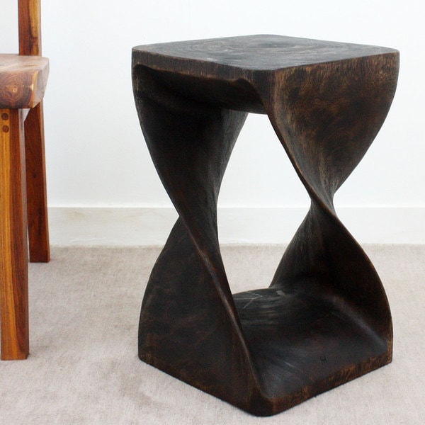 Hand carved 12 x 20 Mocha Oiled Twisted Acacia Wood Stool (Thailand