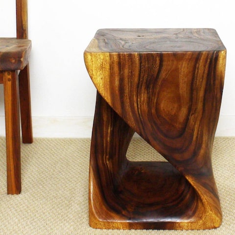 Handmade Eco Wood Twist End Table (Thailand) - 15" x 15" x 20"