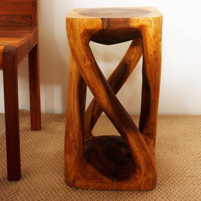 Haussmann® Wood Vine Twist Stool Accent Table 12 in x 22 in H Oak Oil - 12" x 12" x 22"
