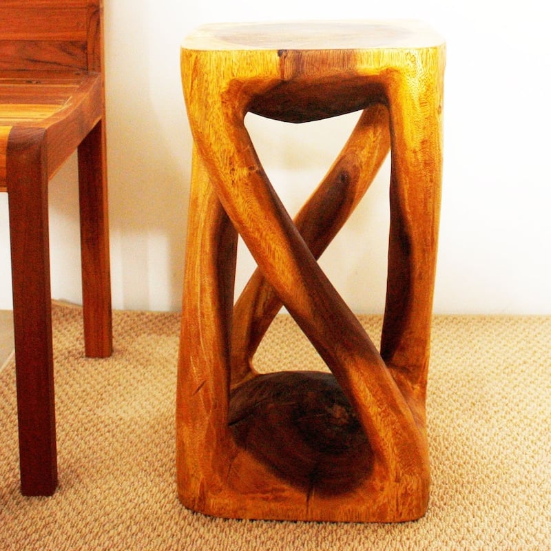 Haussmann® Wood Vine Twist Stool Accent Table 12 in x 22 in H Oak Oil - 12" x 12" x 22"