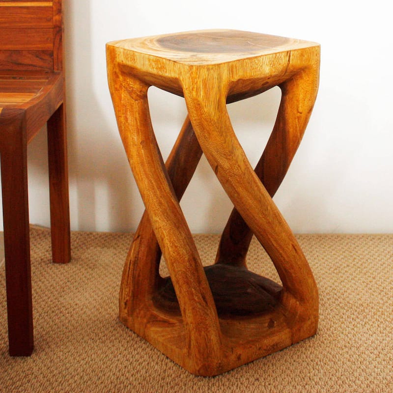 Haussmann® Wood Vine Twist Stool Accent Table 12 in x 22 in H Oak Oil - 12" x 12" x 22"