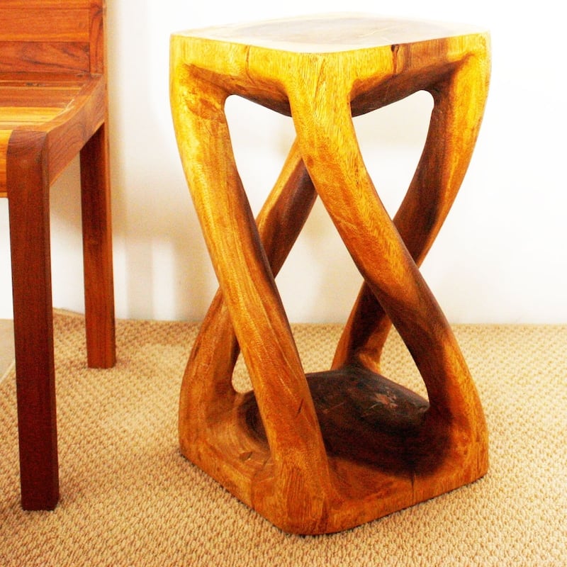 Haussmann® Wood Vine Twist Stool Accent Table 12 in x 22 in H Oak Oil - 12" x 12" x 22"