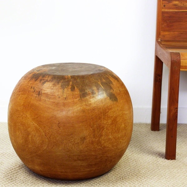 [Handmade] Handcarved Oak Oiled Mango Wood Ball End Table (Thailand