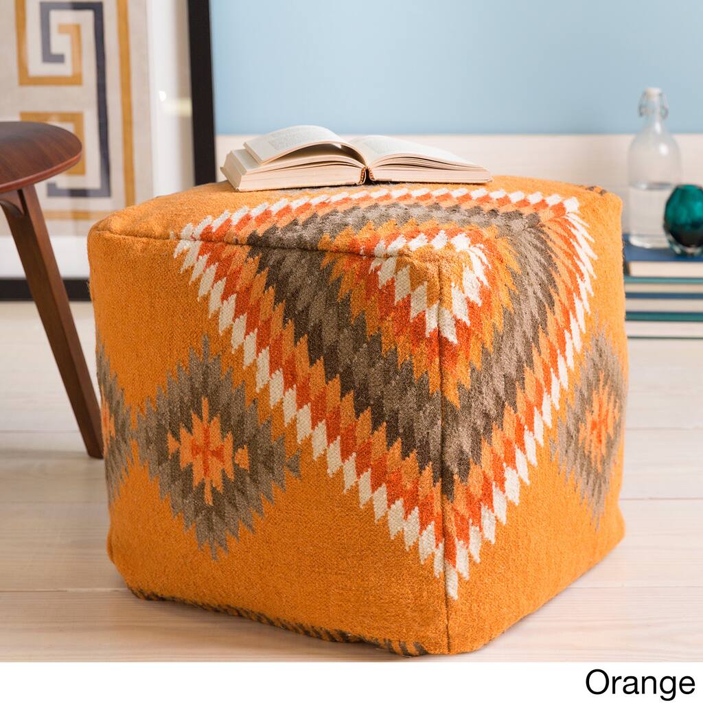 Hand-crafted 'Delia' Southwestern 18-inch Square Pouf