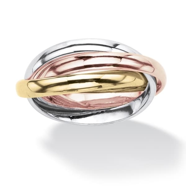 Yellow Gold-Plated , Rose Gold-Plated and Silvertone Tri Tone Rolling Ring (3mm)