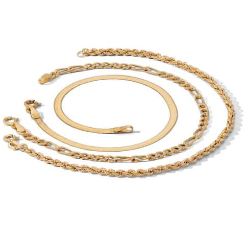 3 Piece Ankle Bracelet Set in 18k Gold over Sterling Silver Tailored
