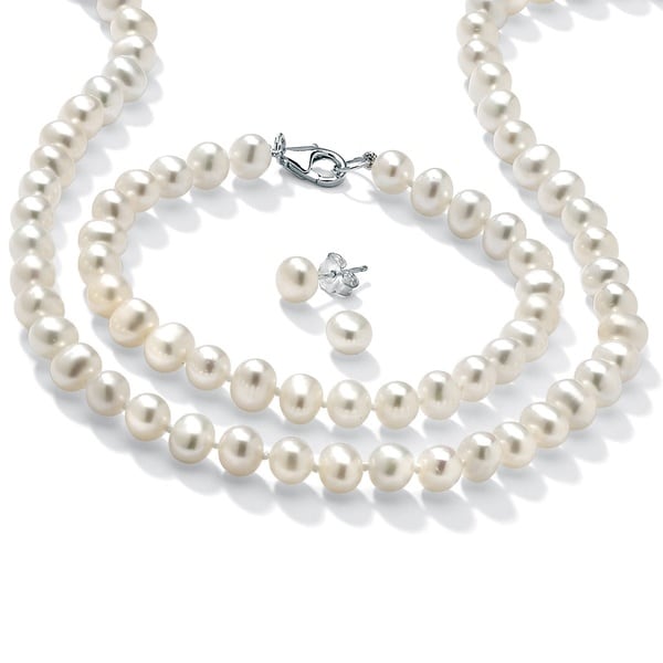Sterling Silver Cultured Freshwater Pearl Necklace Bracelet Sterling Silver Cultured Freshwater Pearl Necklace Bracelet And Earrings Set 6 Mm
