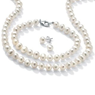 Sterling Silver Cultured Freshwater Pearl Necklace Bracelet And Sterling Silver Cultured Freshwater Pearl Necklace Bracelet And Earrings Set 6 Mm