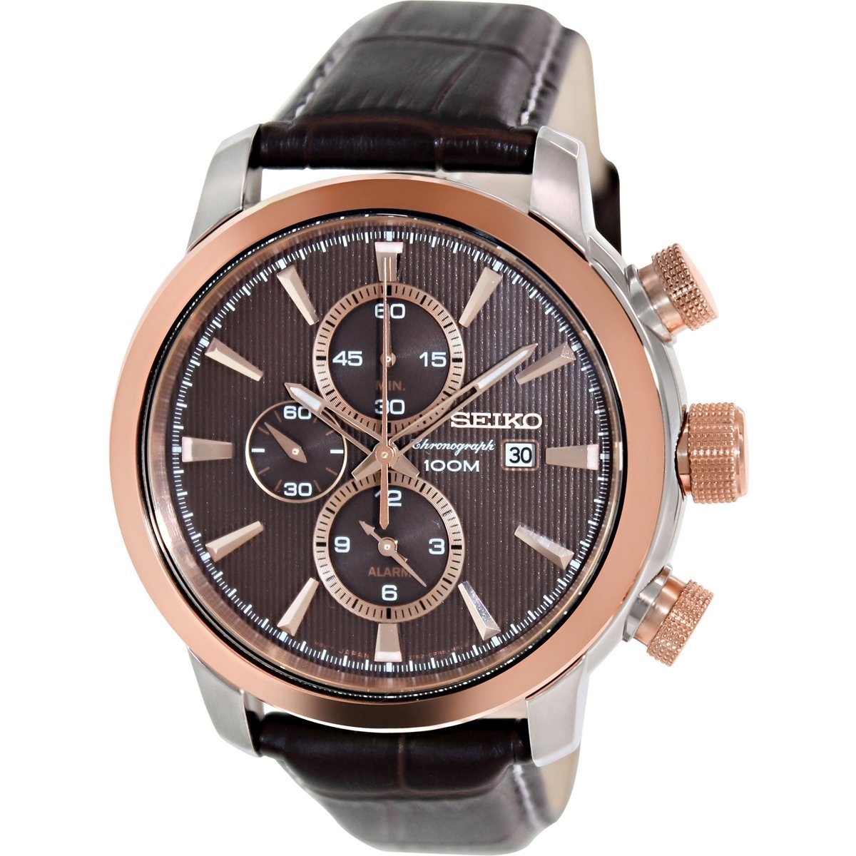 Seiko Mens Sport SNAF52 Brown Calf Skin Quartz Watch with Brown Dial