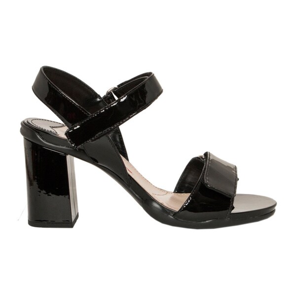 black patent leather block heel sandals