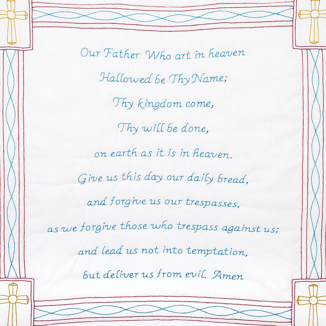 Stamped White Wall Or Lap Quilt 36inx36in lords Prayer