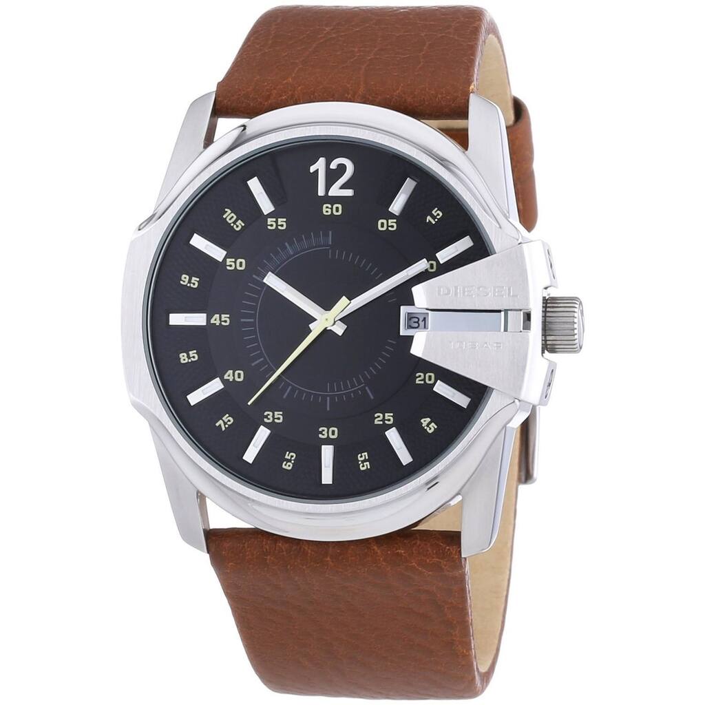 Diesel Men's Master Chief DZ1617 Brown Leather Quartz Watch with Grey Dial