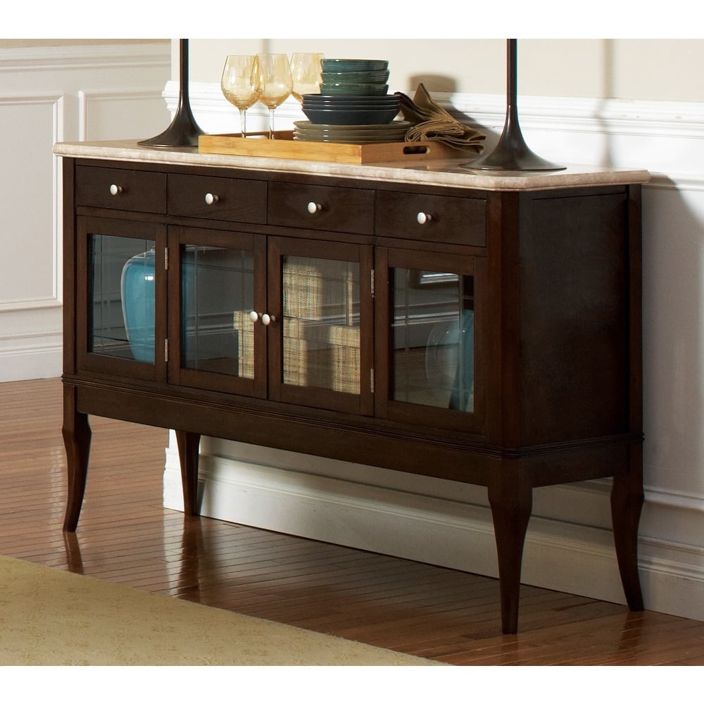 Steve Silver Madaleine Cherry Finish Marble Veneer Top Sideboard