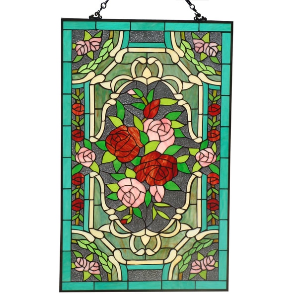 Shop Tiffany Style Roses Stained Glass 32 X 20 Inch Window Panel Free Shipping Today 0368