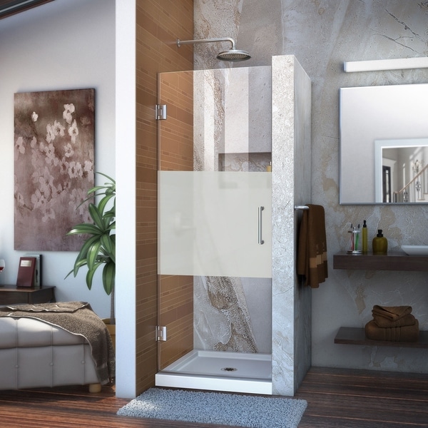 DreamLine Unidoor 24 in. W x 72 in. H Frameless Hinged Shower Door, Frosted Band Glass