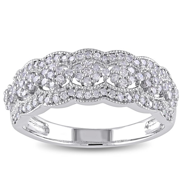 Shop Miadora Signature 10k White Gold 1/2ct TDW Diamond Vintage Floral ...