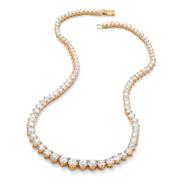 26.23 TCW Round Cubic Zirconia 14k Gold-Plated Eternity Necklace 16" Classic CZ. Opens flyout.