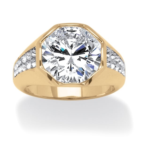 Men's 6 Carat Round Cubic Zirconia Octagon Ring 14K Gold-Plated