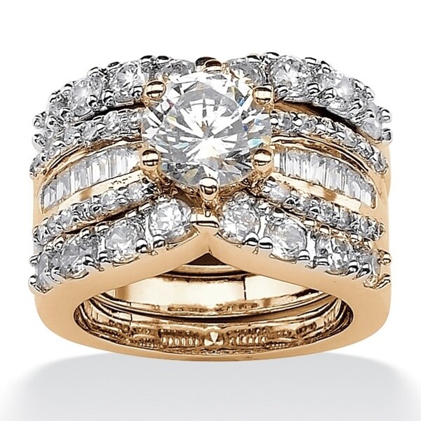 3 piece 562 tcw round cubic zirconia bridal ring set in 18k gold over sterling silver - Three Piece Wedding Ring Sets 3 piece 562 tcw round cubic zirconia bridal ring set in 18k gold over sterling silver - Three Piece Wedding Ring Sets