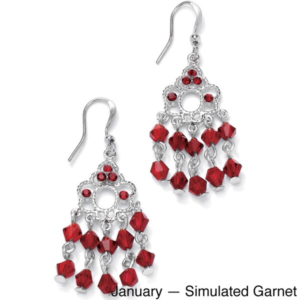 Round Birthstone Silvertone Chandelier Earrings Color Fun