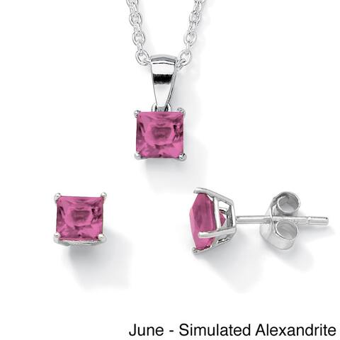 Princess-Cut Birthstone Jewelry Set in .925 Sterling Silver Color Fun