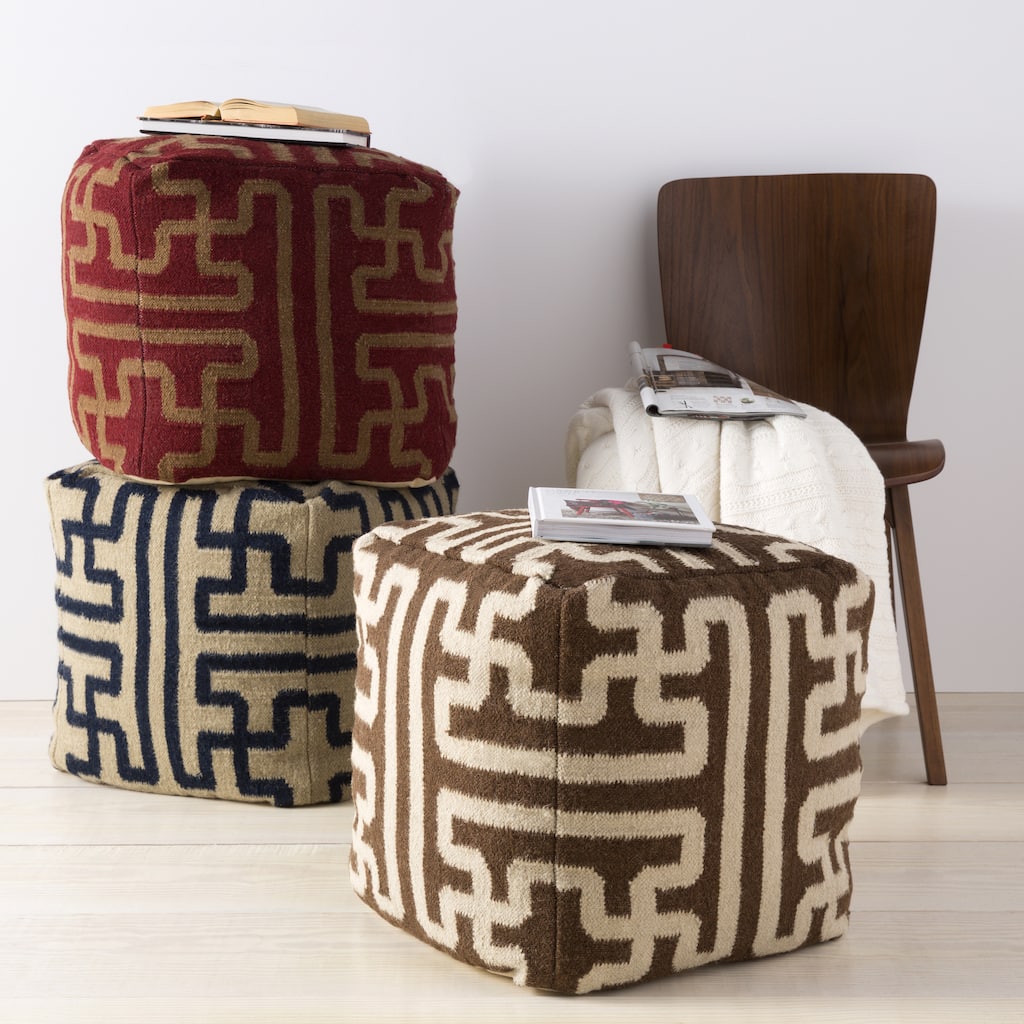 Hand Crafted Kyra Geometric 18-inch Square Pouf