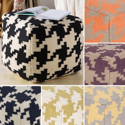 Hand Crafted Tuscaloosa Houndstooth 18-inch Square Pouf