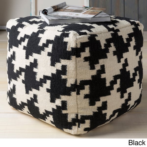 slide 2 of 2, Hand Crafted Tuscaloosa Houndstooth 18-inch Square Pouf Black