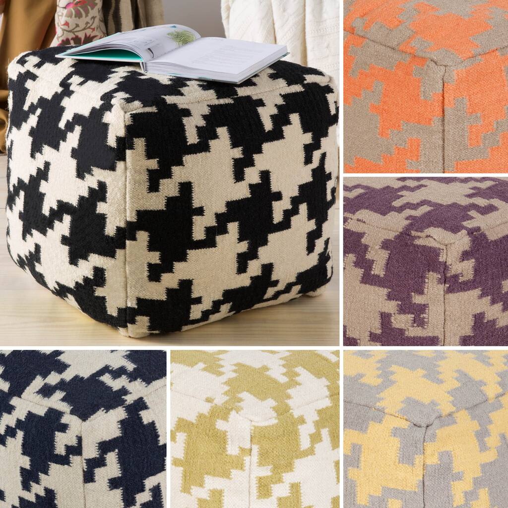 Hand Crafted Tuscaloosa Houndstooth 18-inch Square Pouf