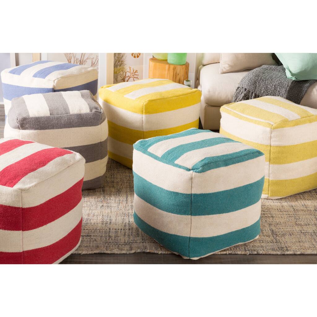 Hand Crafted Jaci Striped 18-inch Square Pouf