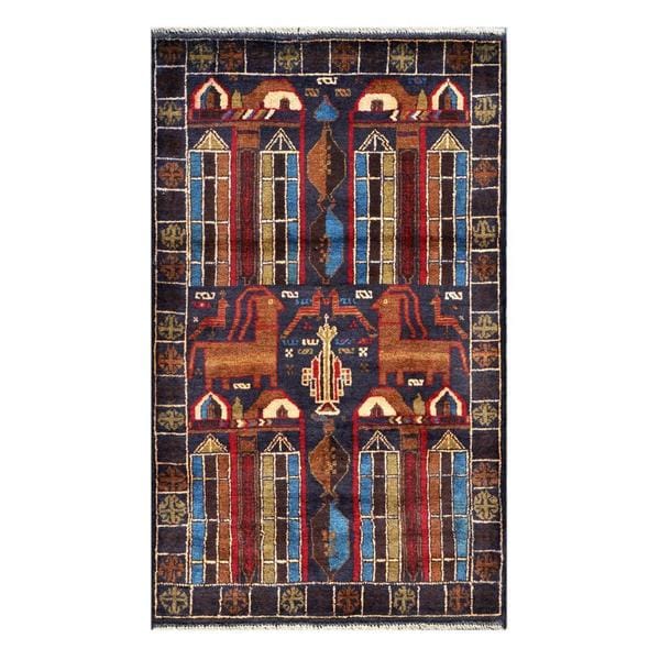 Handmade Herat Oriental Afghan Tribal Balouchi Wool Rug (Afghanistan) - 2'10 x 4'10