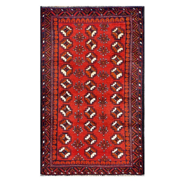 Herat Oriental Afghan Hand knotted Tribal Balouchi Red/ Navy Wool Rug