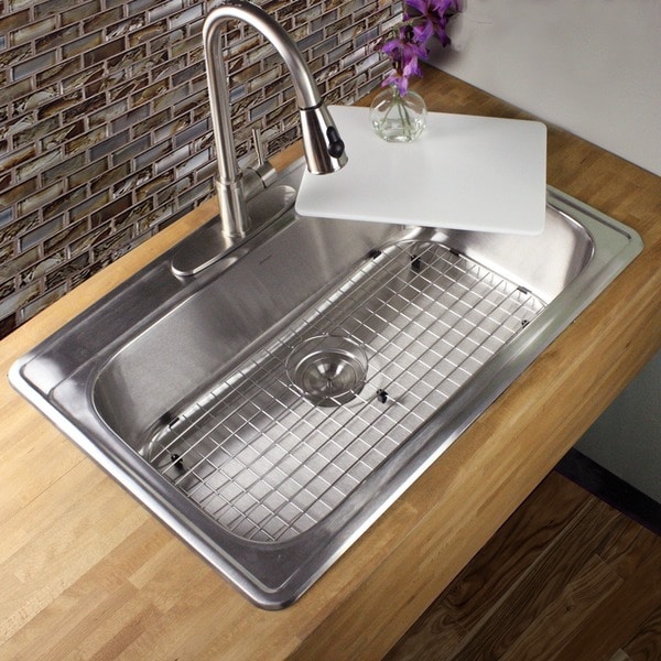 33 Inch 18 Gauge Stainless Steel Drop In Single Bowl Kitchen Sink With Cutting Board Drain And Grid 11730bd7 4975 44f1 A1eb F0b581394844 600 