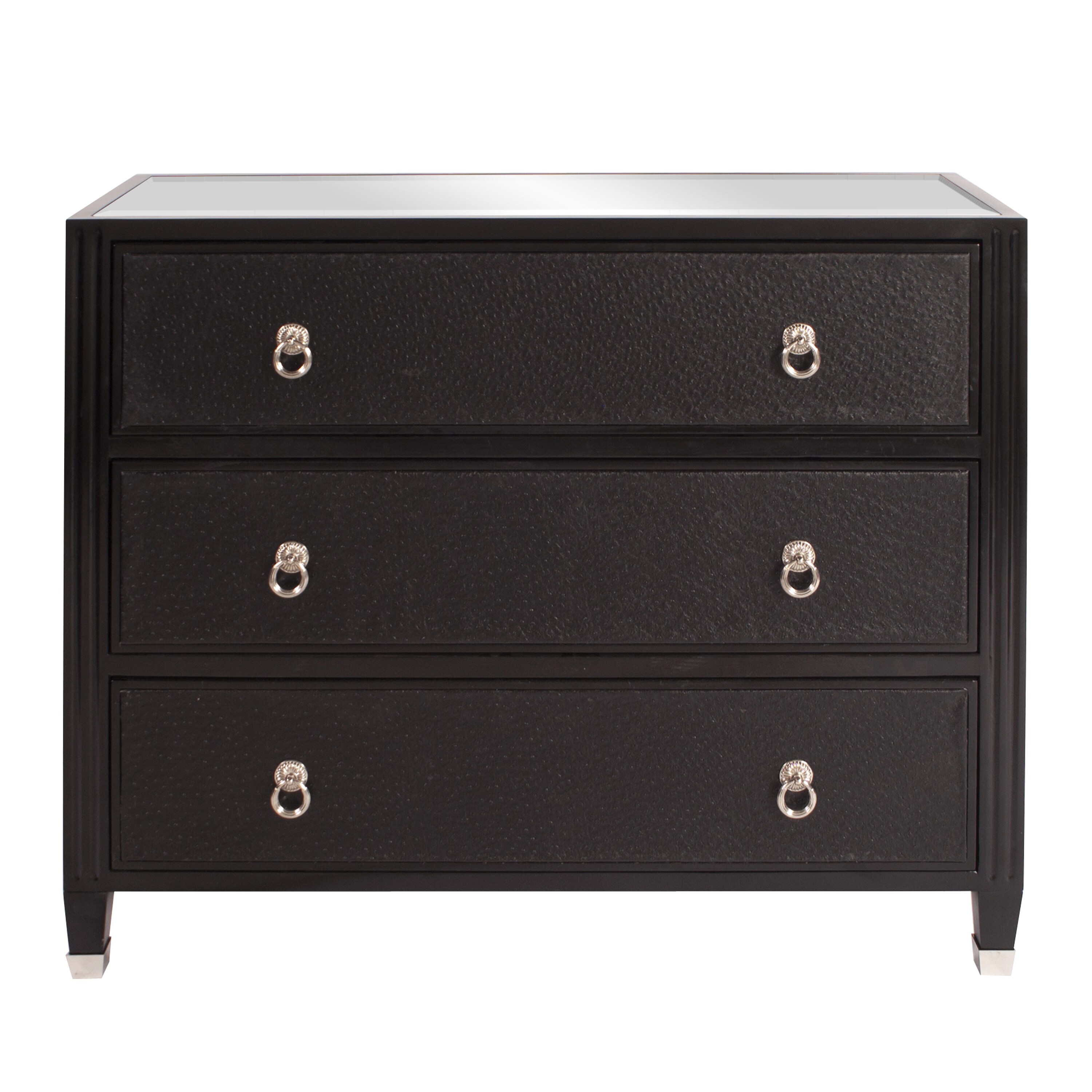 Black Faux Leather Dresser with Mirrored Top - Bed Bath & Beyond - 9202960