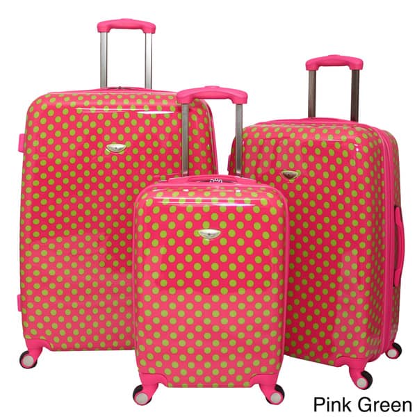slide 1 of 12, American Travel Polka Dot Expandable 3-piece Hardside Spinner Luggage Set