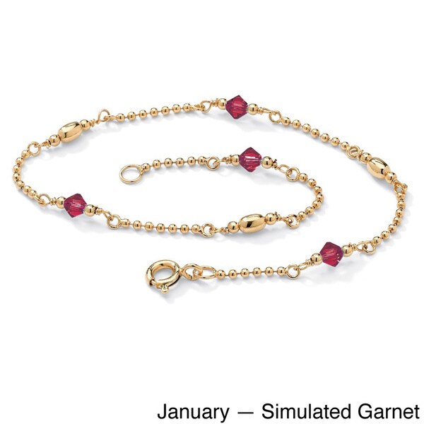 Goldplated Sterling Silver Birthstone Crystal Beaded Ankle Bracelet