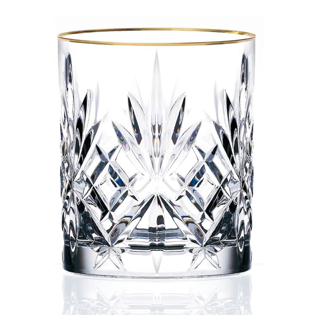 Lorren Home Trends Siena Crystal Double Old Fashion Beverage Glass with Gold Band Design (Set of 4)